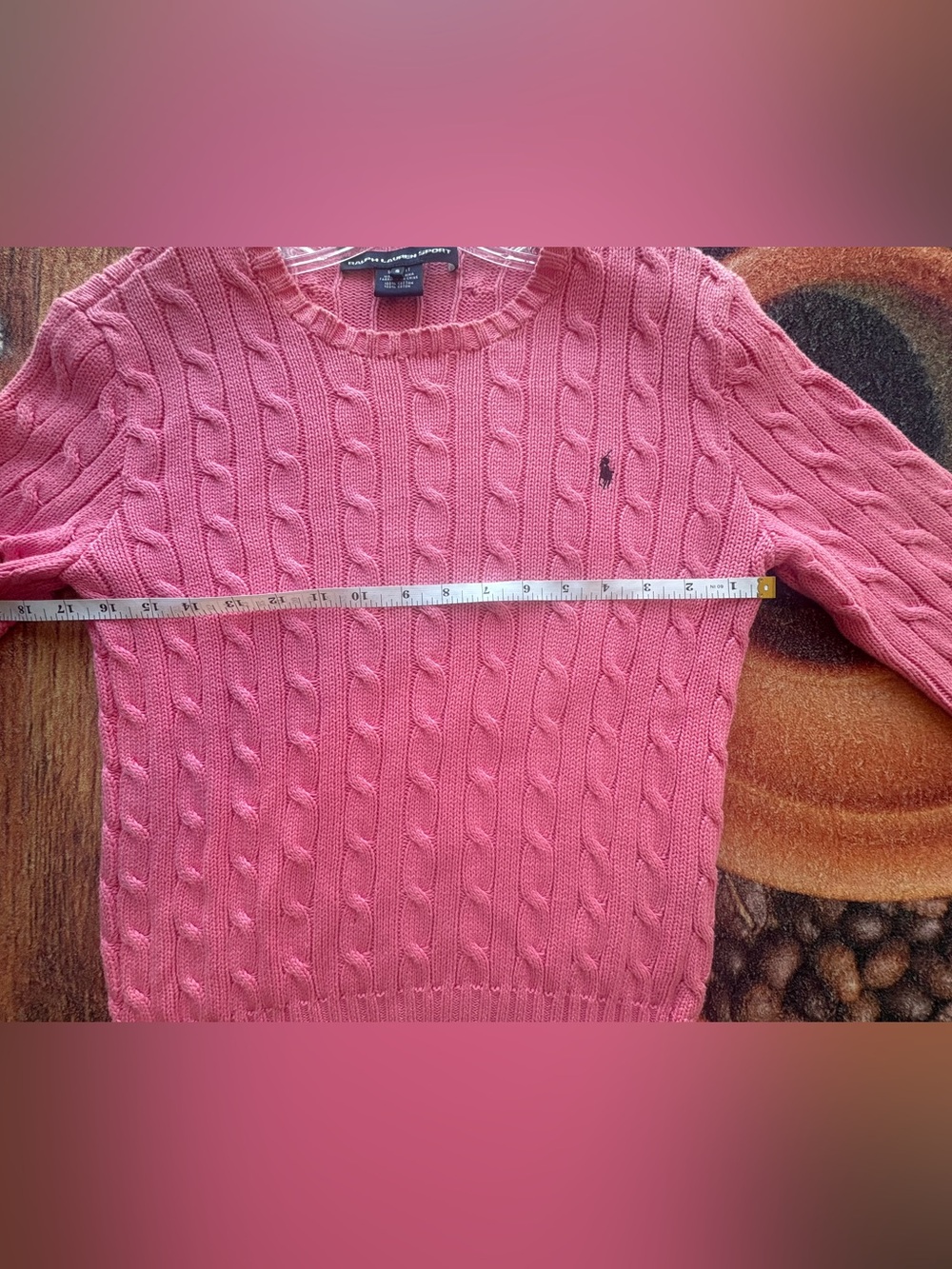 Ralph Lauren Sports Bright Pink Cable-Knit Crewneck Sweater Size S slimfit Cozy - Picture 5 of 9